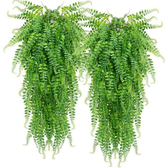 Artificial Hanging Plants Fake Plants Ferns Faux Hanging Plants (2 Pcs) - Picture 1 of 7